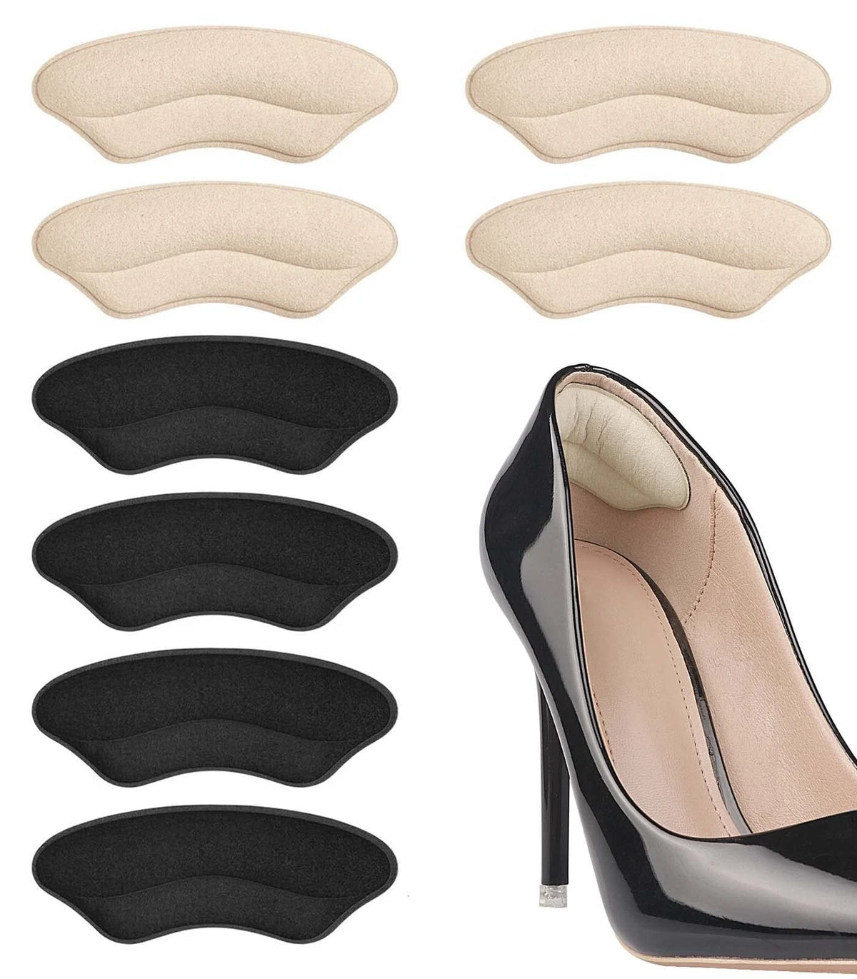 Heel Pads for Shoes - Suede Beige/Black (4 Pairs)