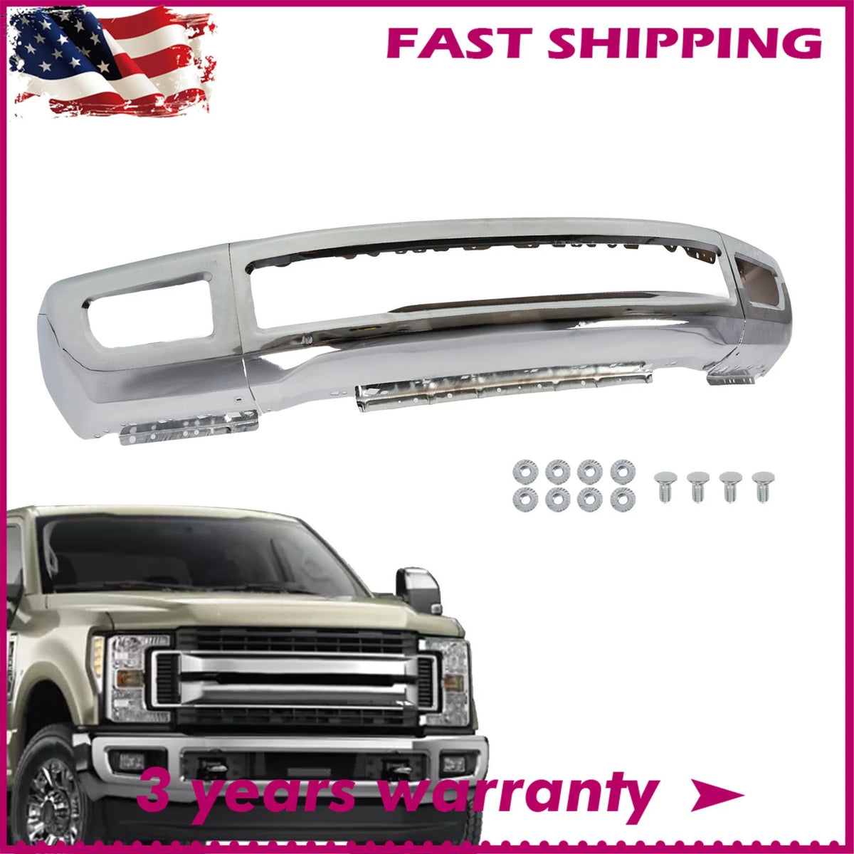 Chrome Front Bumper for Ford F250 F350 Super Duty (2017–2019) HC3Z17757ECP, HC3Z17757E, FO1002432