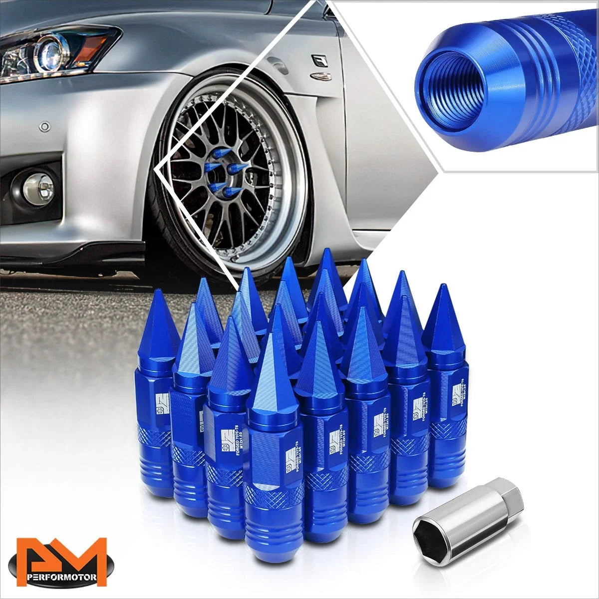 20Pcs M12 x 1.5 Acorn Lug Nuts for Universal Fit (Open/Closed End, Blue)