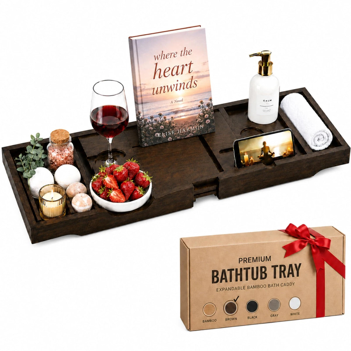 Bathtub Tray for Tub (Expandable Wooden Bath Caddy)