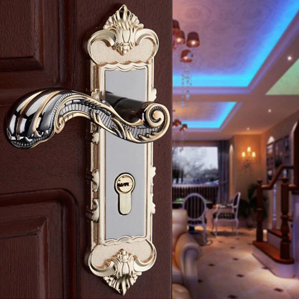 Set of 2 Euro Antique Security Entry Lever Door Lock Set with Keys