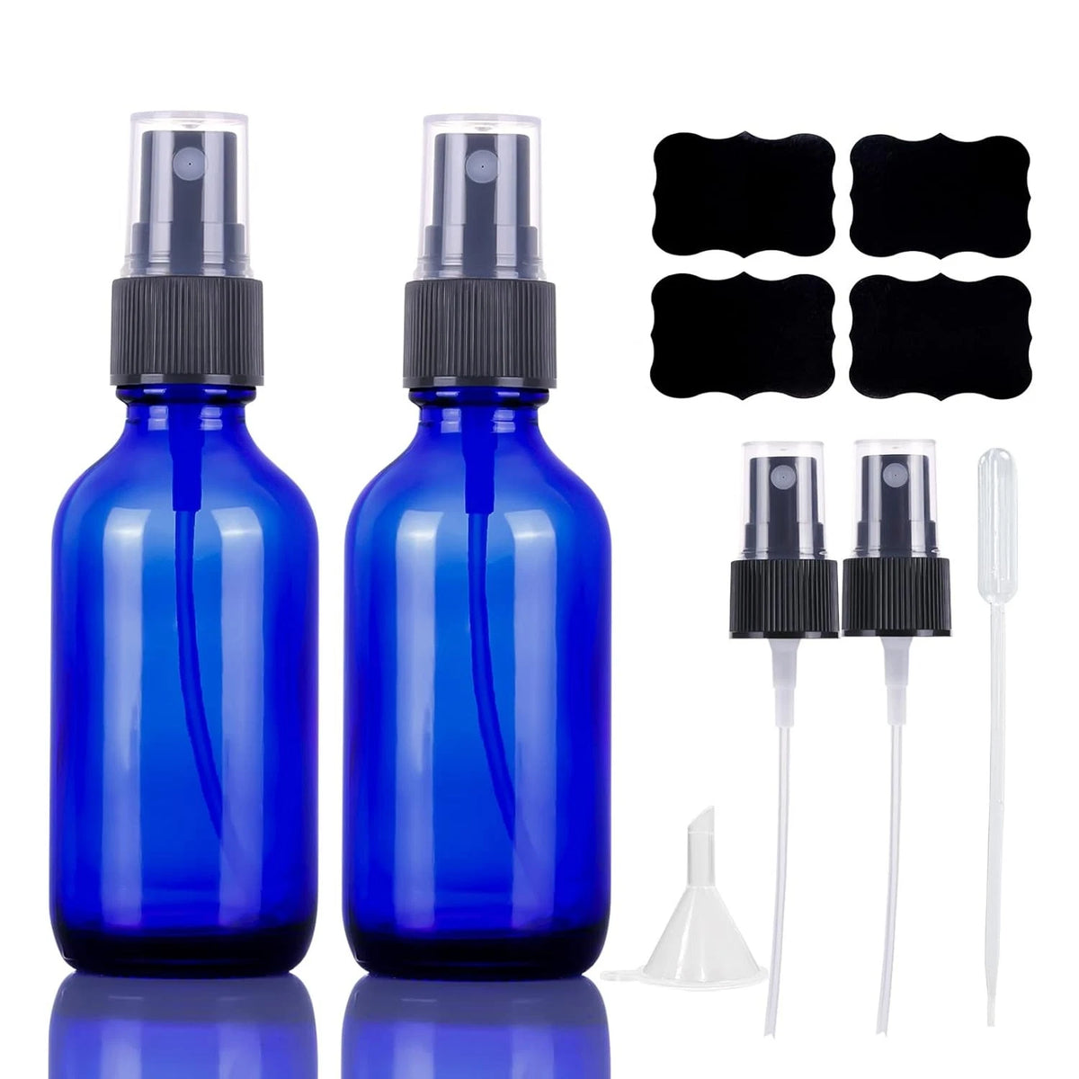 2X 2oz Blue Glass Spray Bottles for Travel