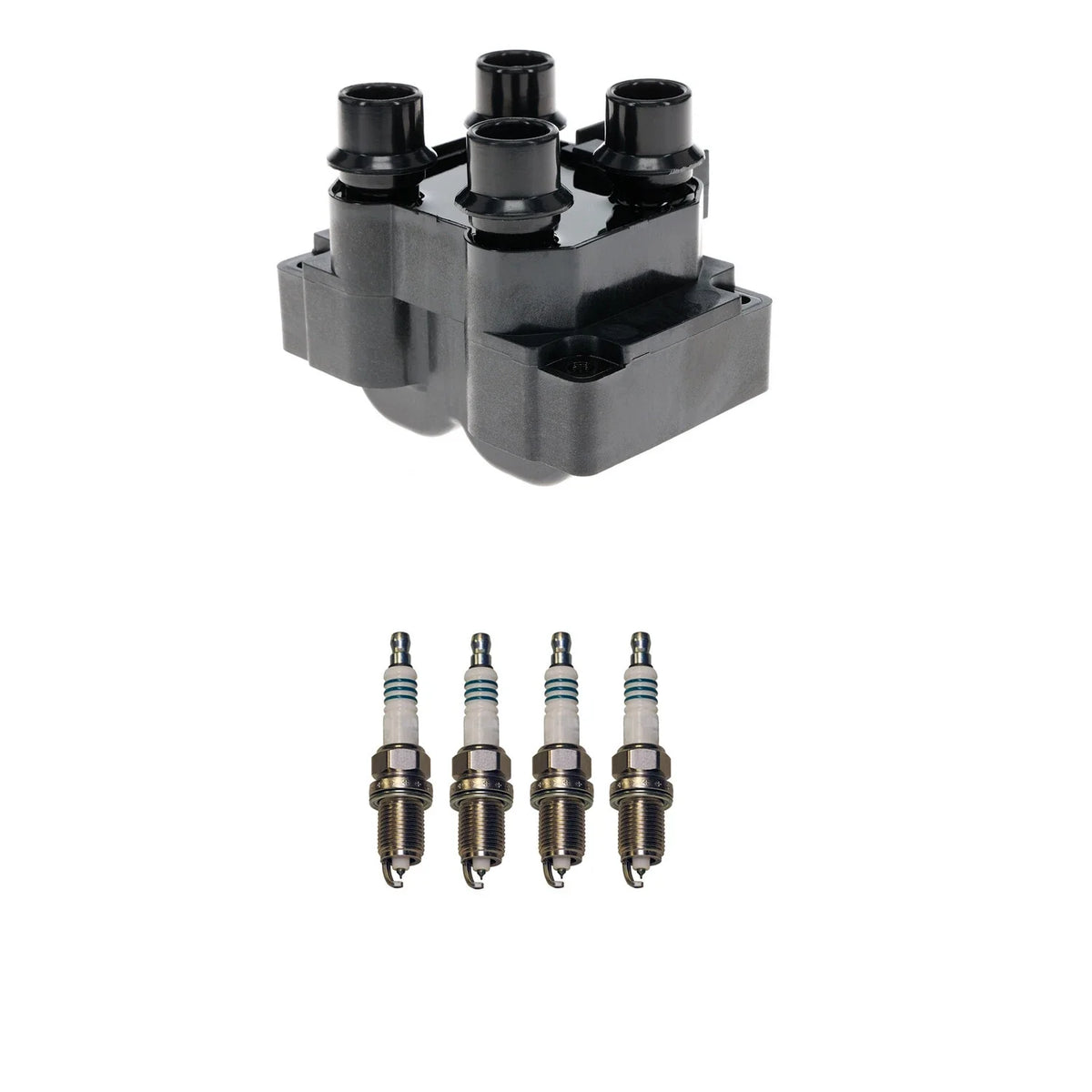 Hitachi Ignition Coil & 4 Denso Iridium Spark Plugs for Mazda 626 (1998–2002)