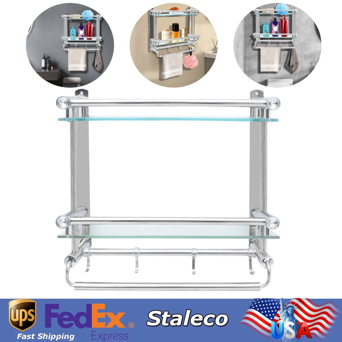Tempered Glass Floating Shelf for Bathroom Wall Mounted