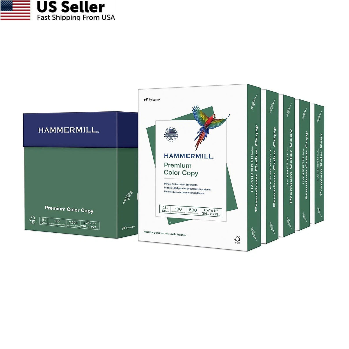 5 Ream Premium Color 28 lb Printer Paper for Hammermill (2500 Sheets)
