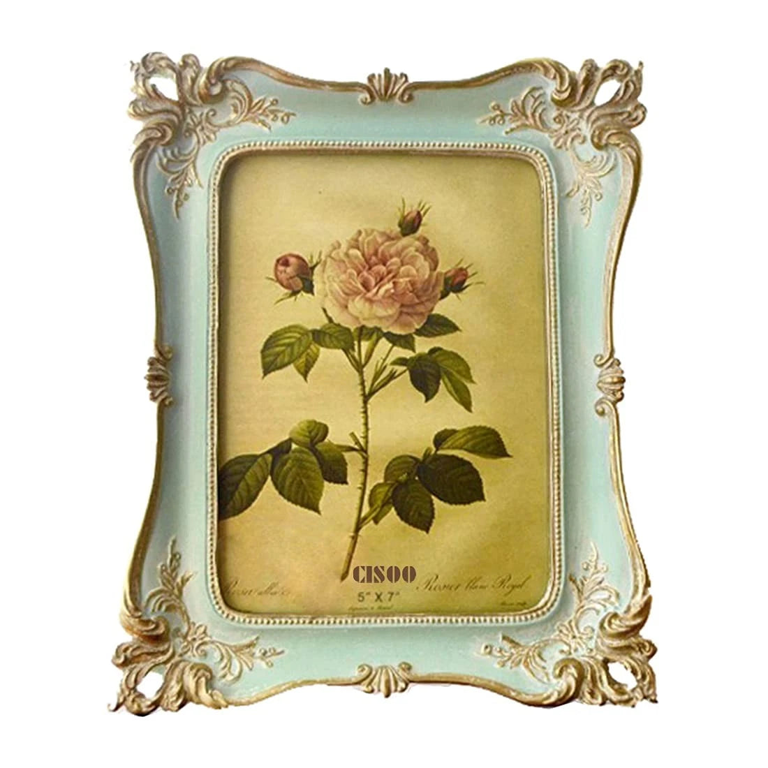 5x7 Vintage Picture Frame for Table Top and Wall (Antique Ornate Blue)