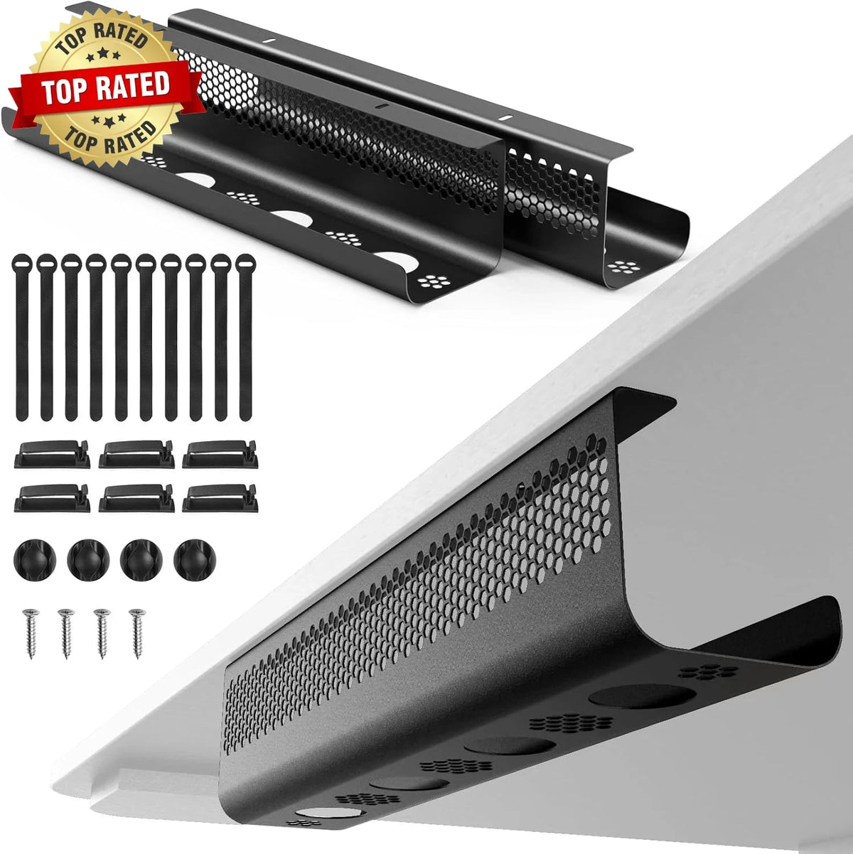 Cable Management Tray Kit for Under Desk (26PCS) - Ventilated Hexagon