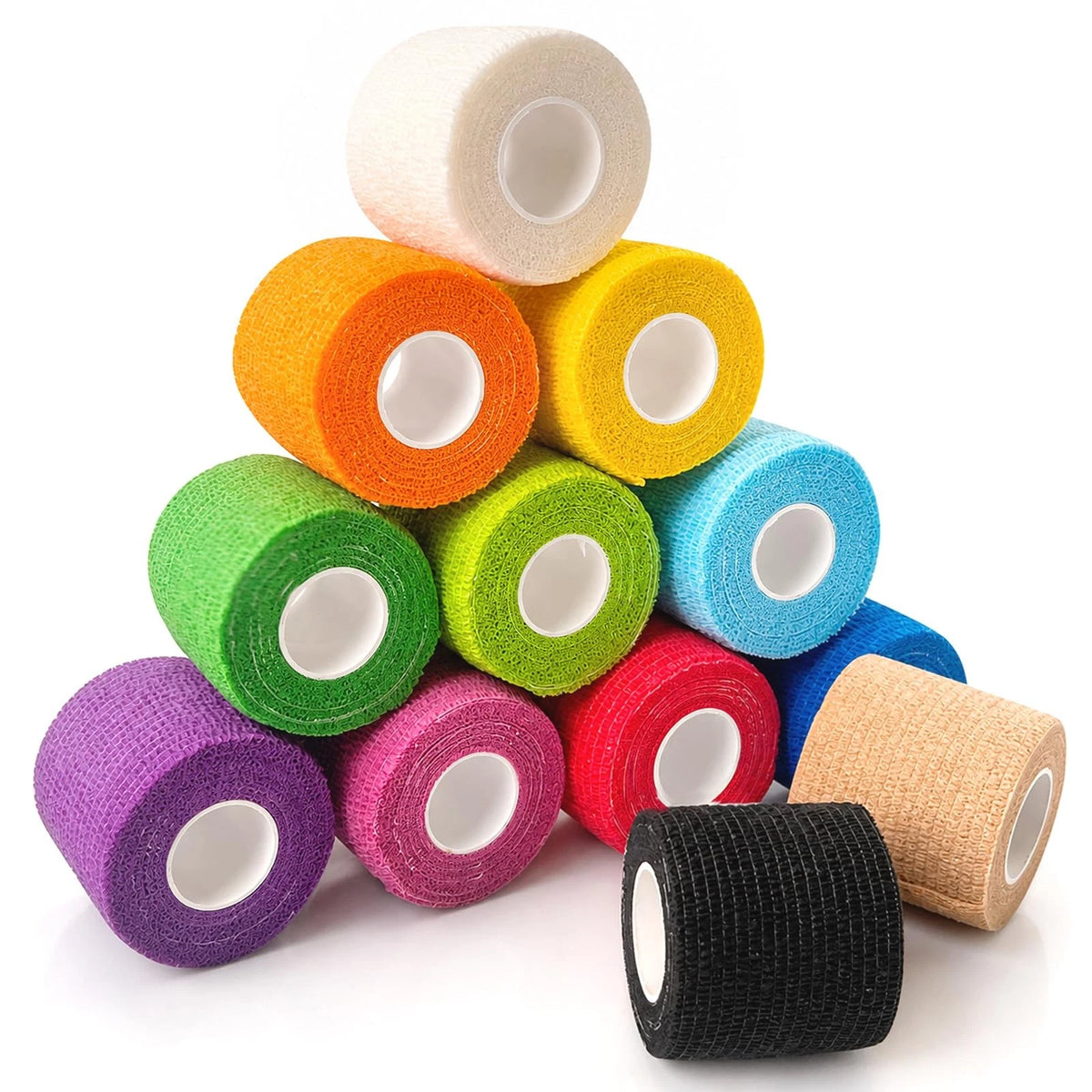 12-Pack Self-Adherent Wrap Bandage Tape for Athletic Use (Breathable, Elastic)