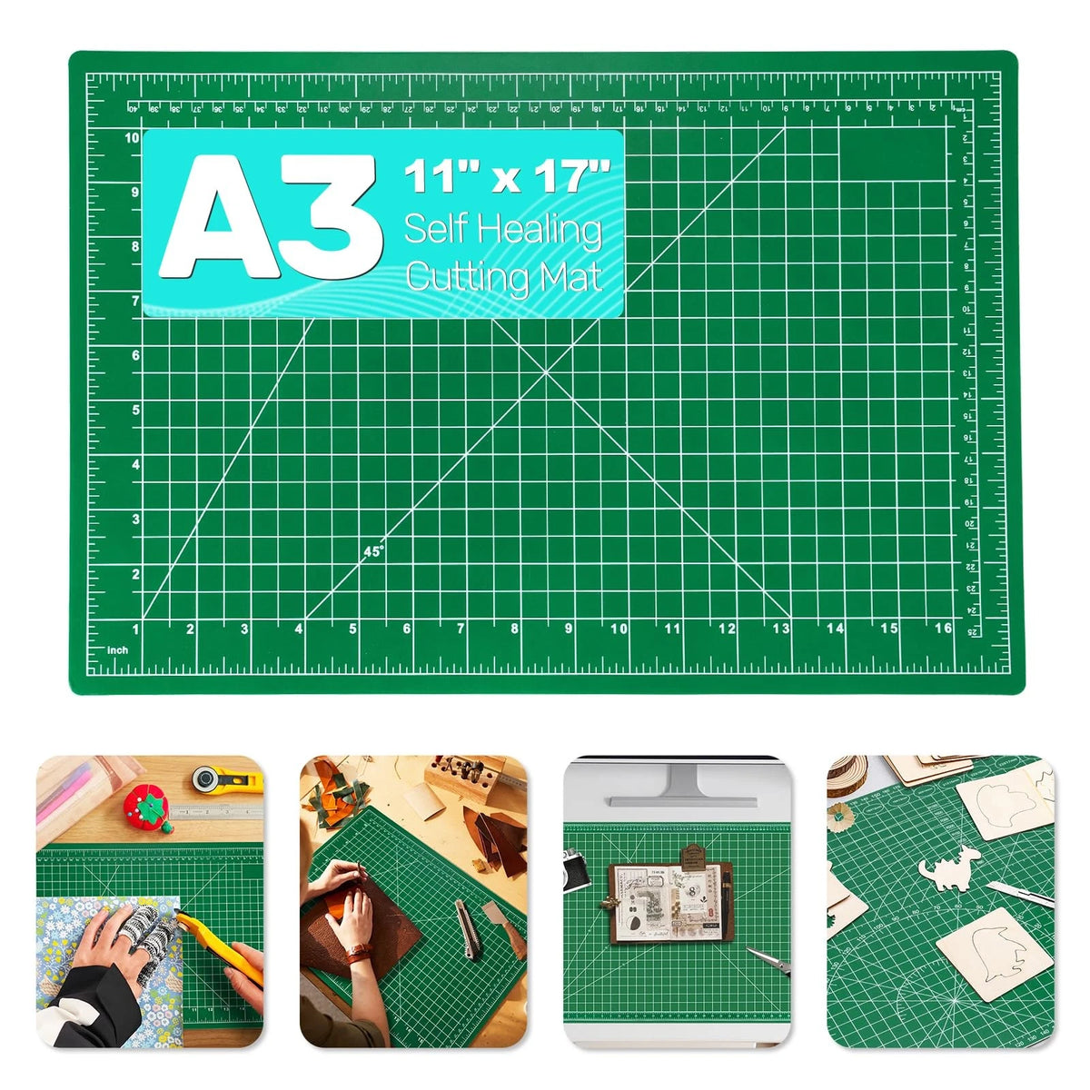 Self Healing Cutting Mat 17" x 11" Double-Sided Green for Crafting