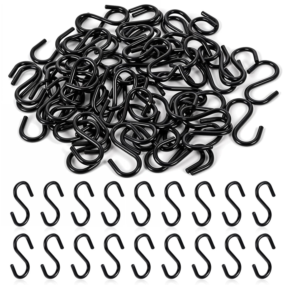 60 Pack S Hooks for Hanging (1 Inch) - Black Mini
