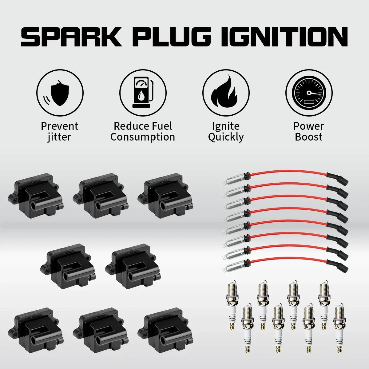 8X UF271 Ignition Coil, Spark Plug, Wires for Chevy GMC 4.8L 5.3L 6.0L 8.1L
