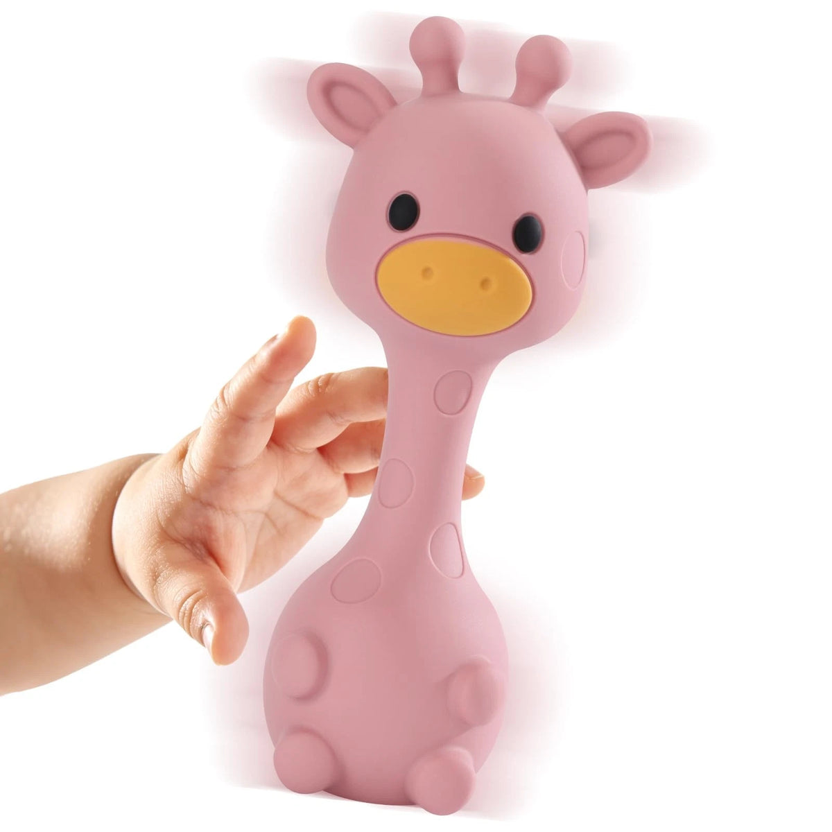 Silicone Baby Teether Rattle Toy for 0-6 Months (Dark Pink)