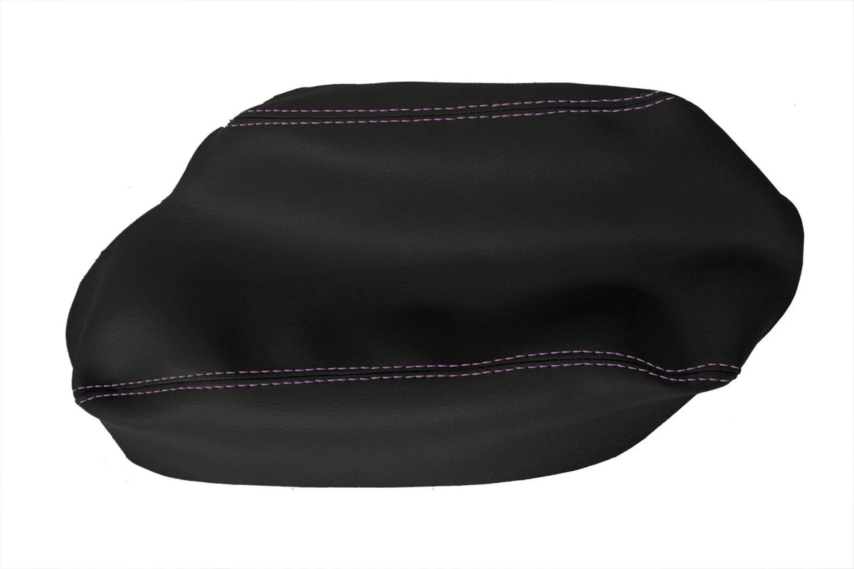 Leather Console Lid Armrest Cover for Subaru Crosstrek (2018–2020) Black Purple Stitch