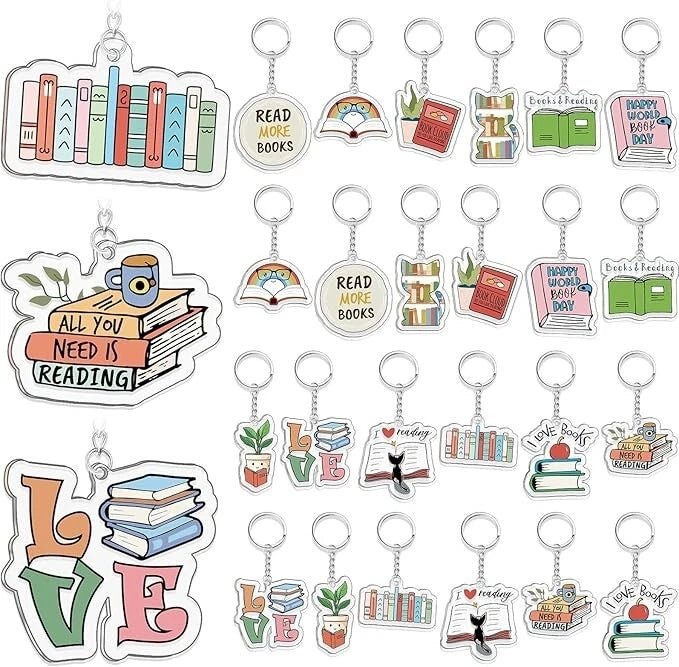 24 Pcs Book Keychain Set for Book Lovers - Funny Accessories