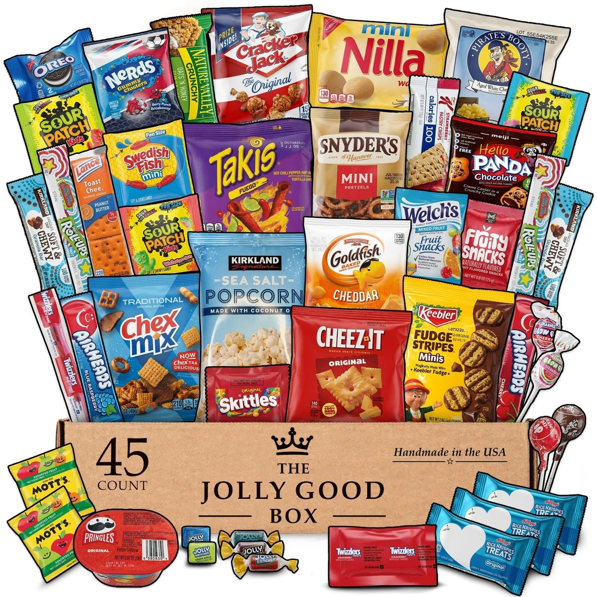 45 Count Snack Box Care Package Gift Basket 12" x 11" x 3"