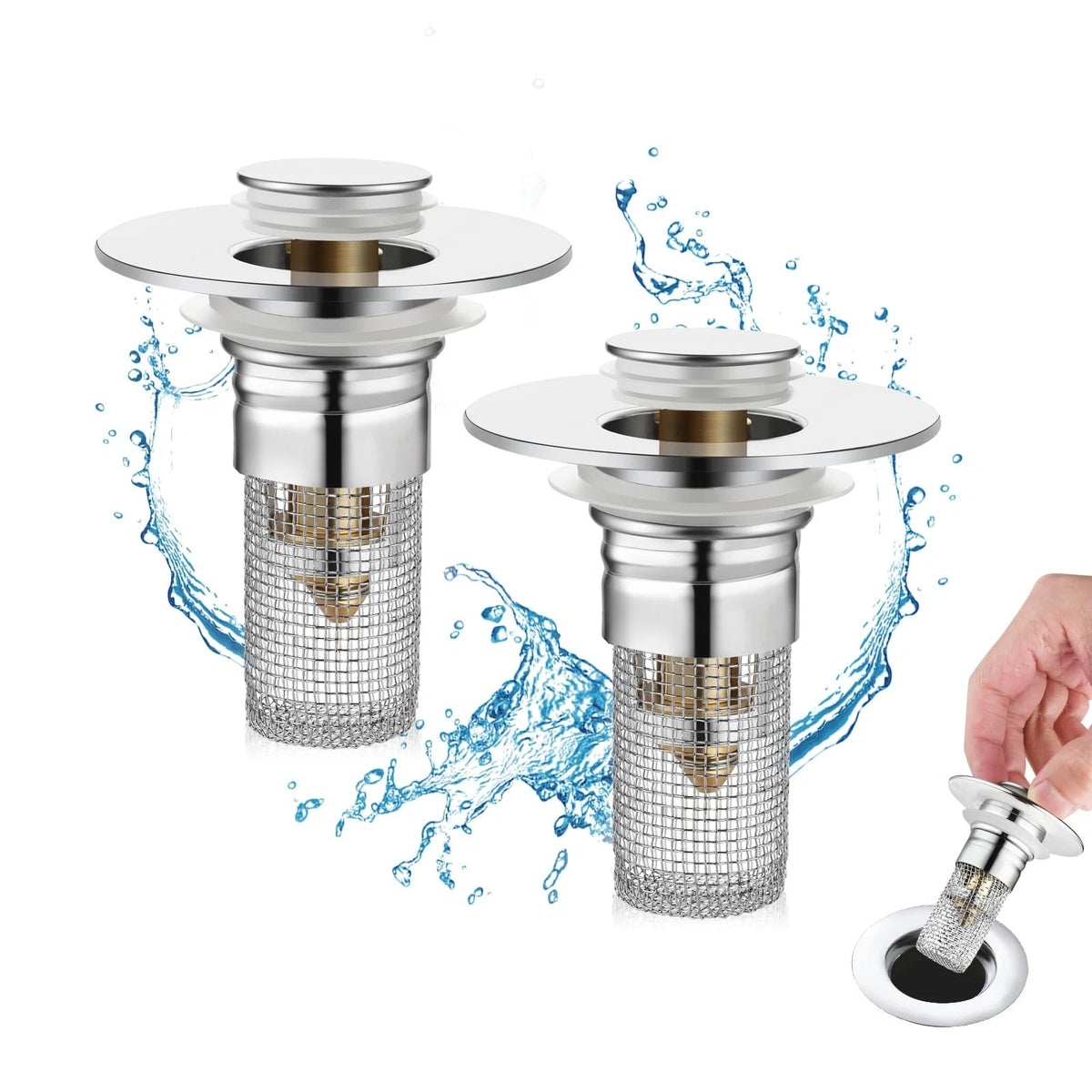 2X Bathroom Sink Stopper for Universal Fit (1.06-1.50in) - Silver