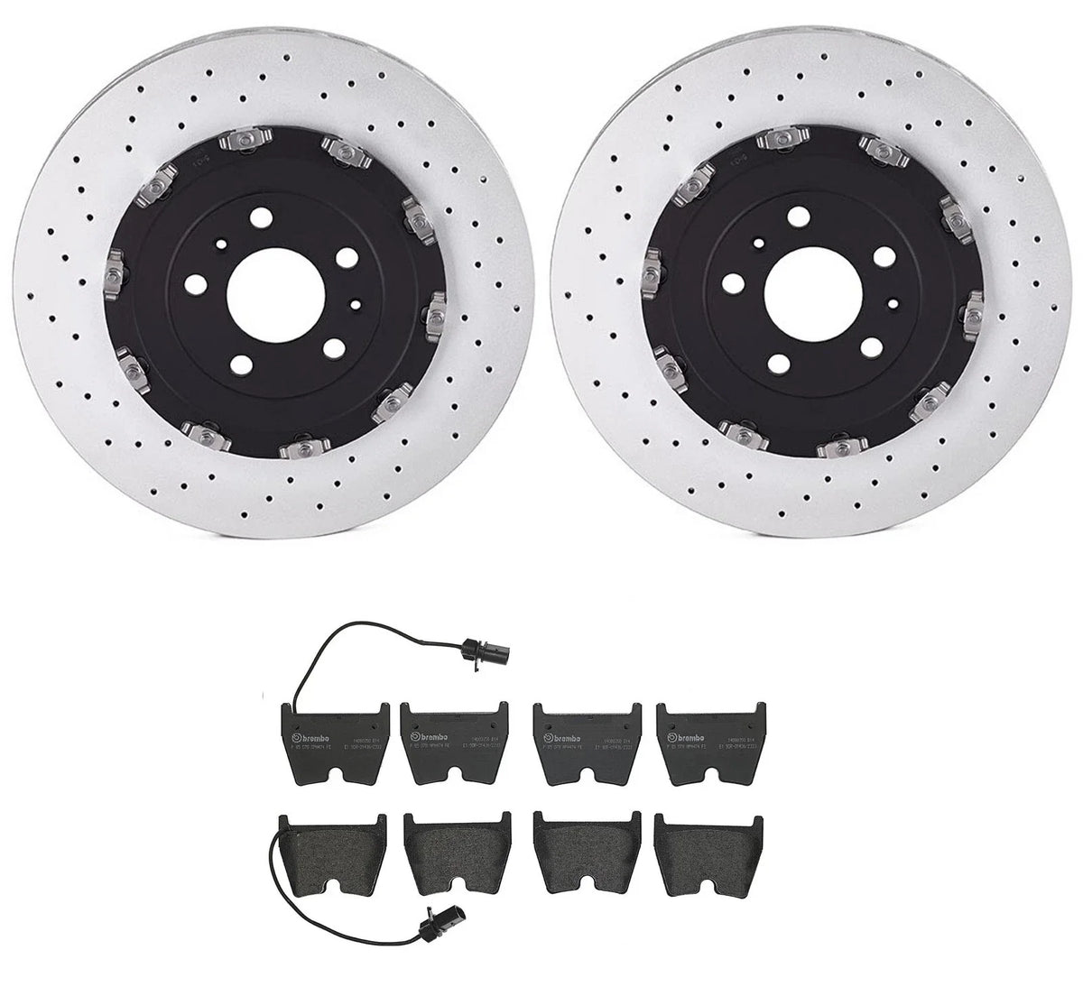 Brembo Front Brake Kit with Low-Met Pads & Drilled Disc Rotors for Audi RS4 (2007–2008)
