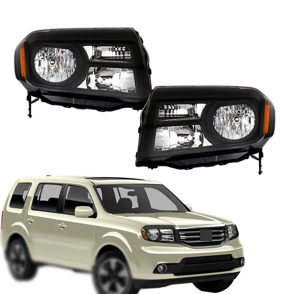 Set of 2 Black Halogen Headlights Assembly for Honda Pilot (2012–2015) BCK97955K