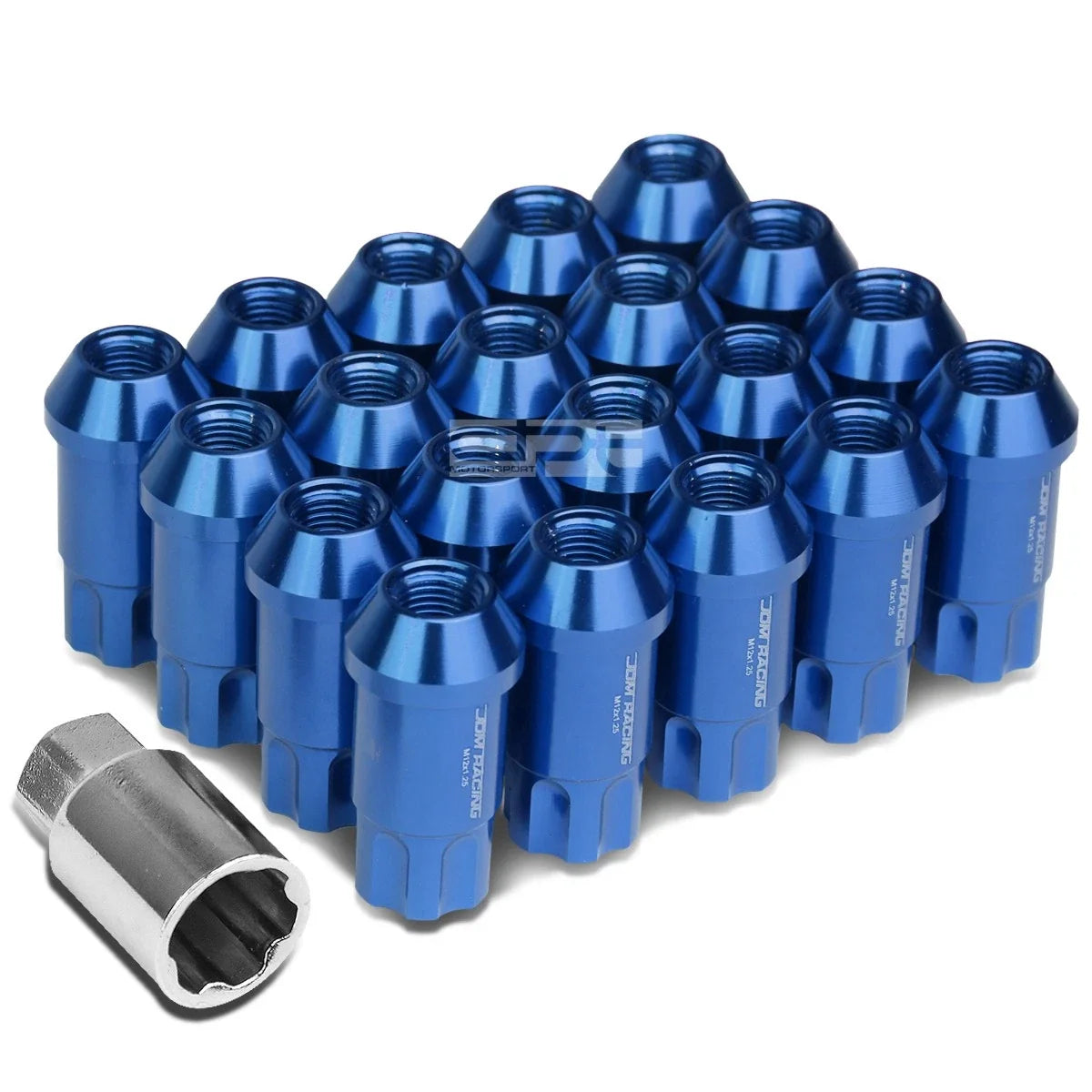 20 PCS Open End M12x1.25 50mm Tall Blue Aluminum Lug Nuts + Lock Key