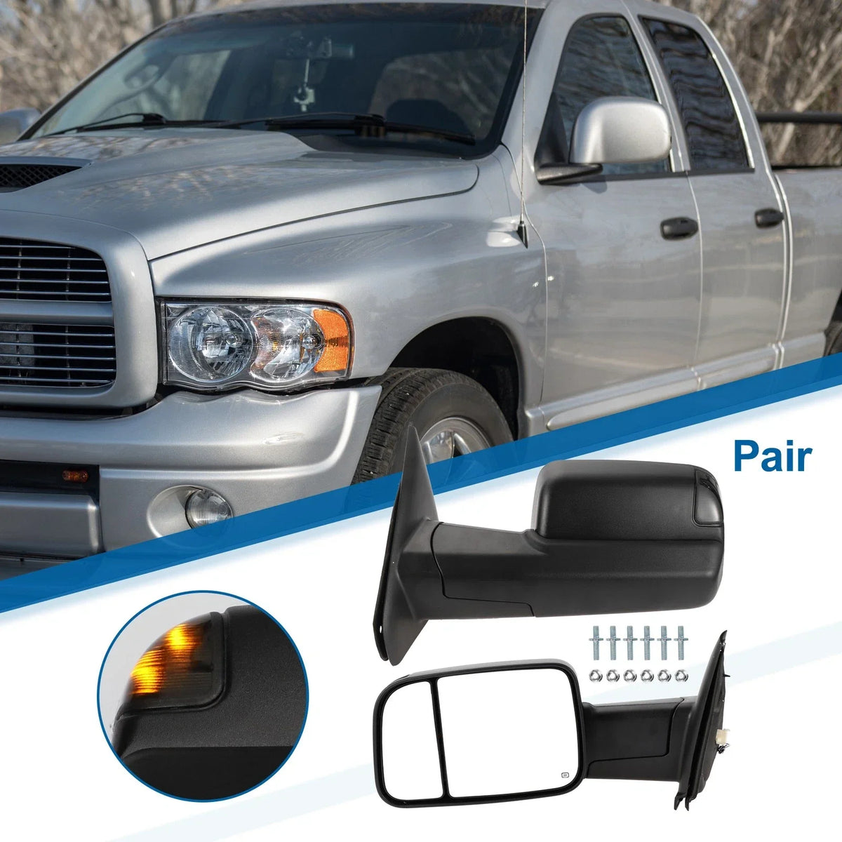 Tow Mirrors for Dodge Ram 2500 3500 2003-2009 with Puddle Lamps - 1 Pair