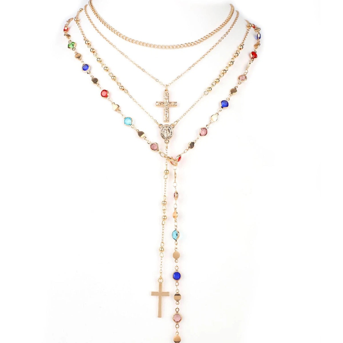 4X Gold Cross Layered Necklaces for Women - Adjustable Zinc Alloy