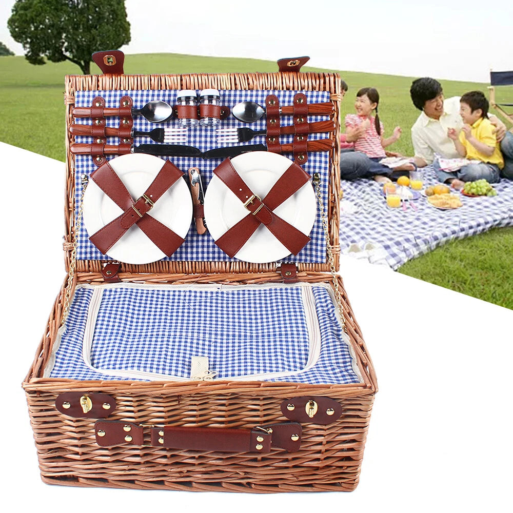 Set of 4 Wicker Picnic Baskets for 4 Person