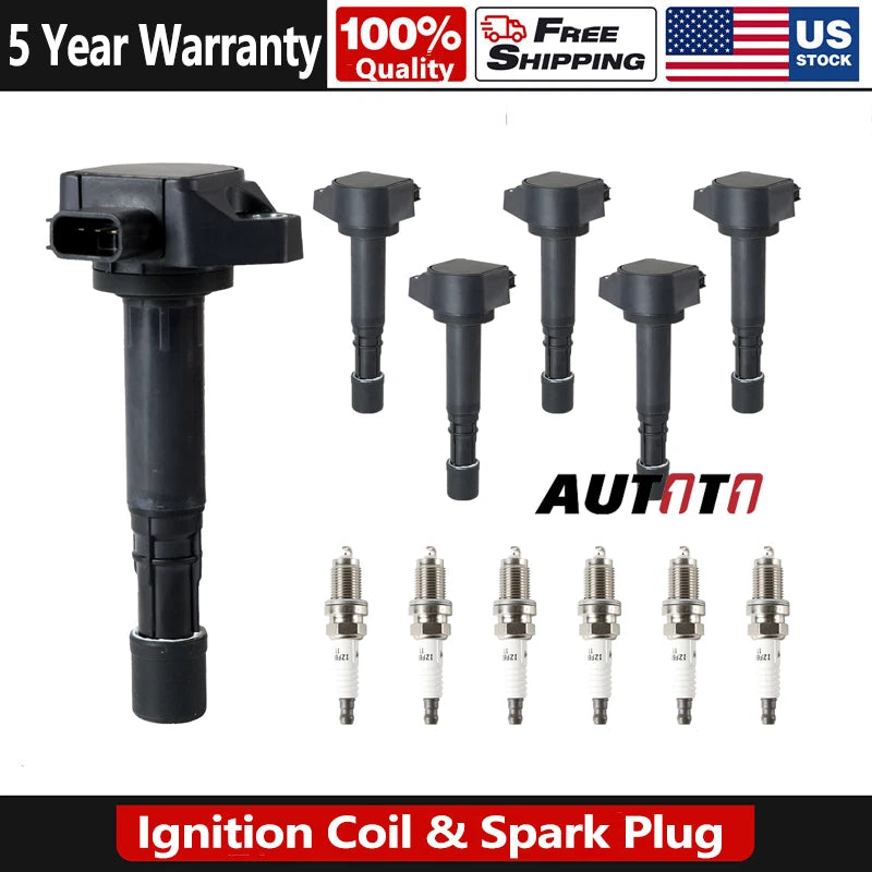 Set of 6 Ignition Coils + Spark Plugs for Honda Acura Saturn (3.2L, 3.5L) UF400