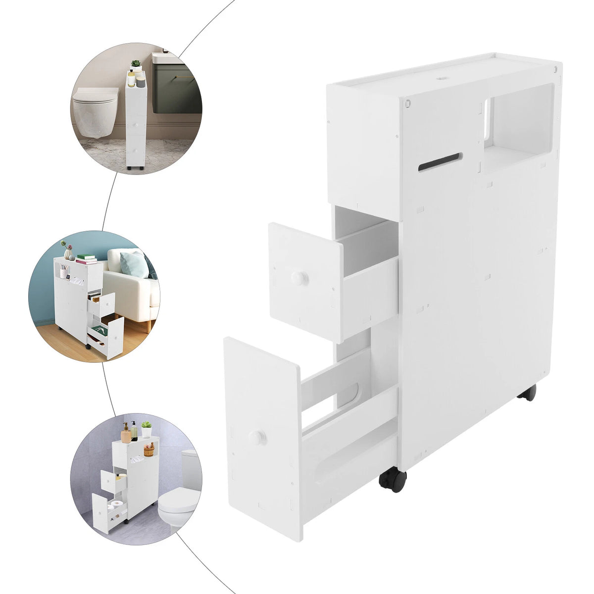 Narrow Floor Storage Cabinet for Bathroom