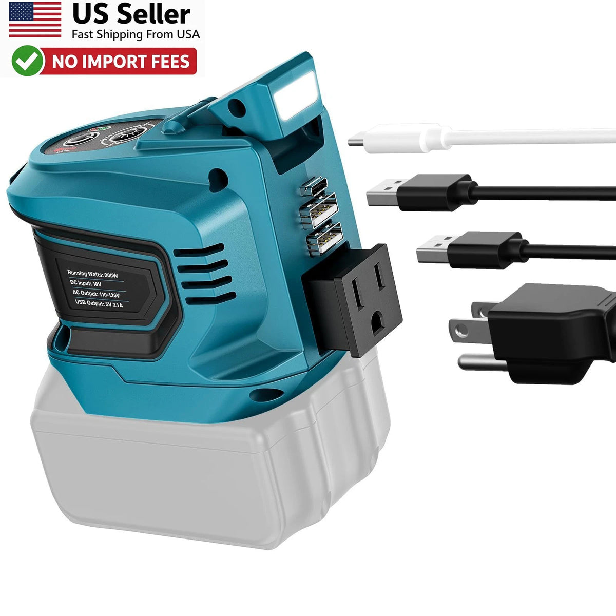 200W Power Inverter for Makita 18V (2010–2023) USB Type C LED