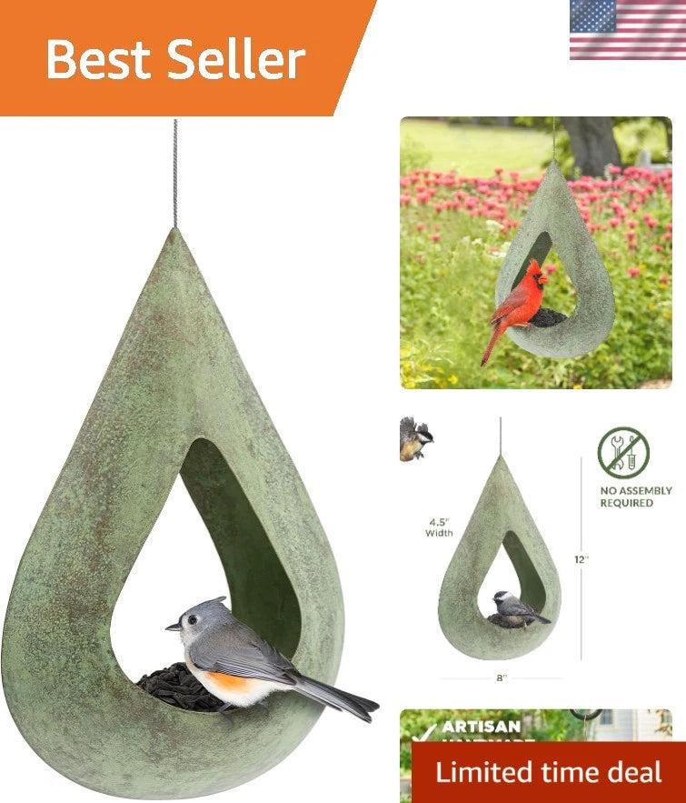 Elegant Blue Verde Copper Raindrop Bird Feeder - Weather Resistant Design