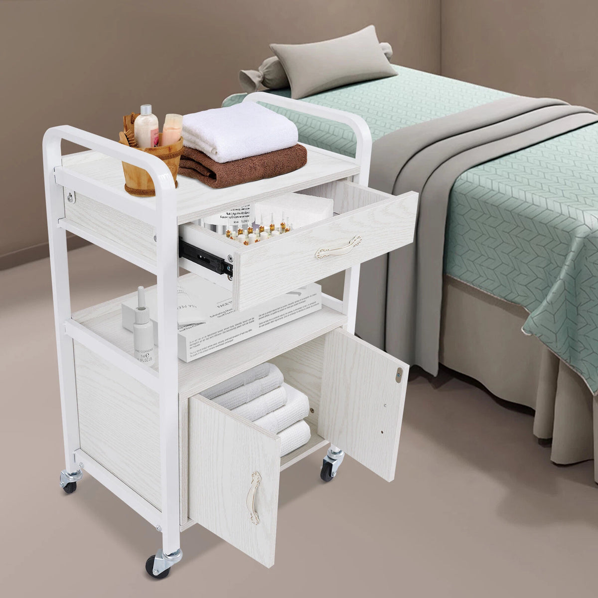 Salon Storage Cabinet with Wheels for Beauty Organizer