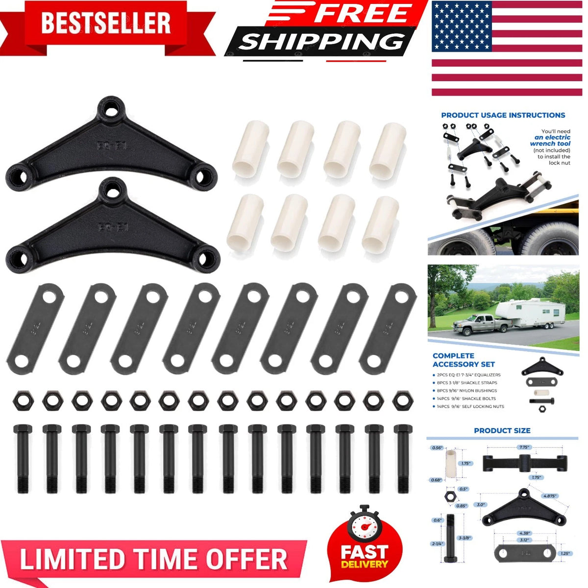 Heavy-Duty Trailer Leaf Spring Kit for Double Eye Springs (3.5K-7.2K Axles)