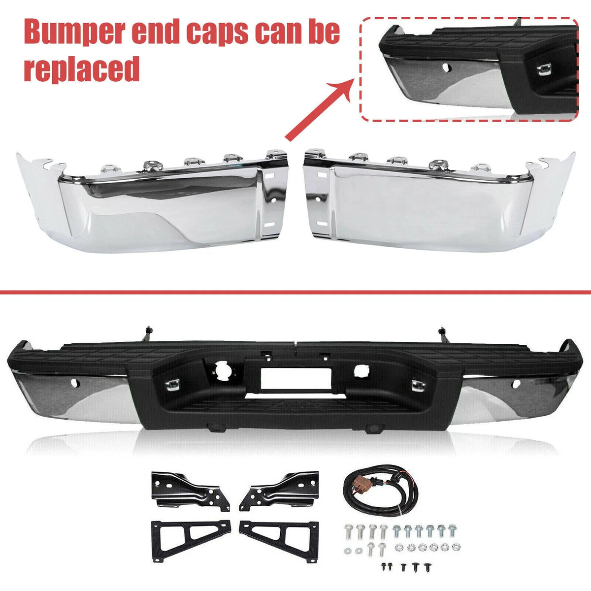 Chrome Steel Bumper & End Caps for Chevy Silverado GMC Sierra (2007–2014)