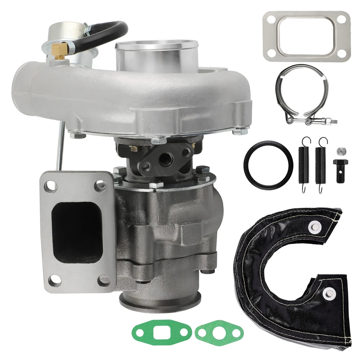 T04E T3 V-Band Turbocharger AR.63 with Black Heat Blanket for 1.5-2.5L