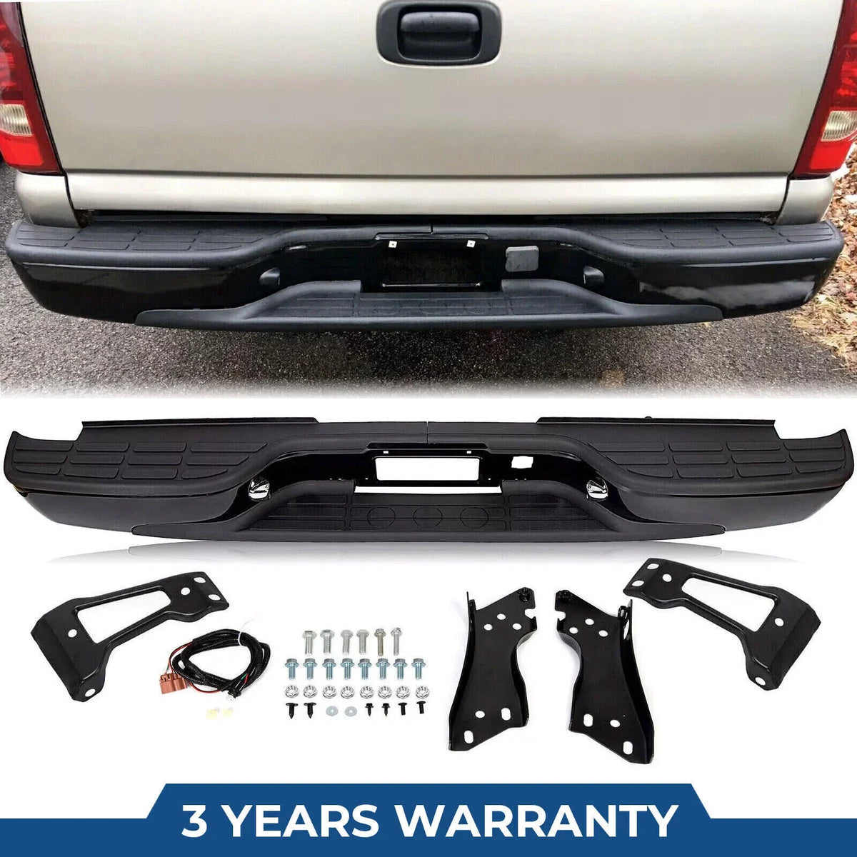 Rear Bumper Assembly for Chevy Silverado GMC Sierra 1500 2500 (1999–2007)