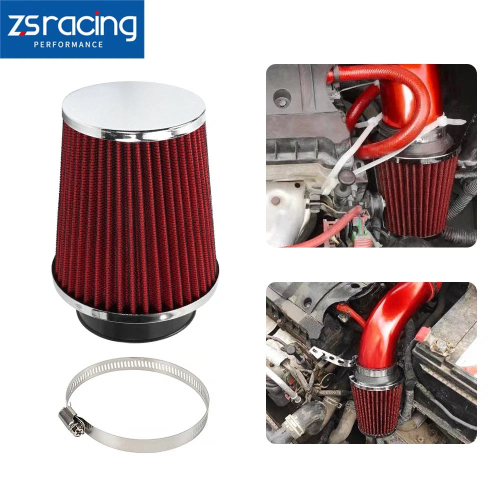 3" 76mm Inlet Cold Air Intake Cone Replacement Dry Air Filter Red
