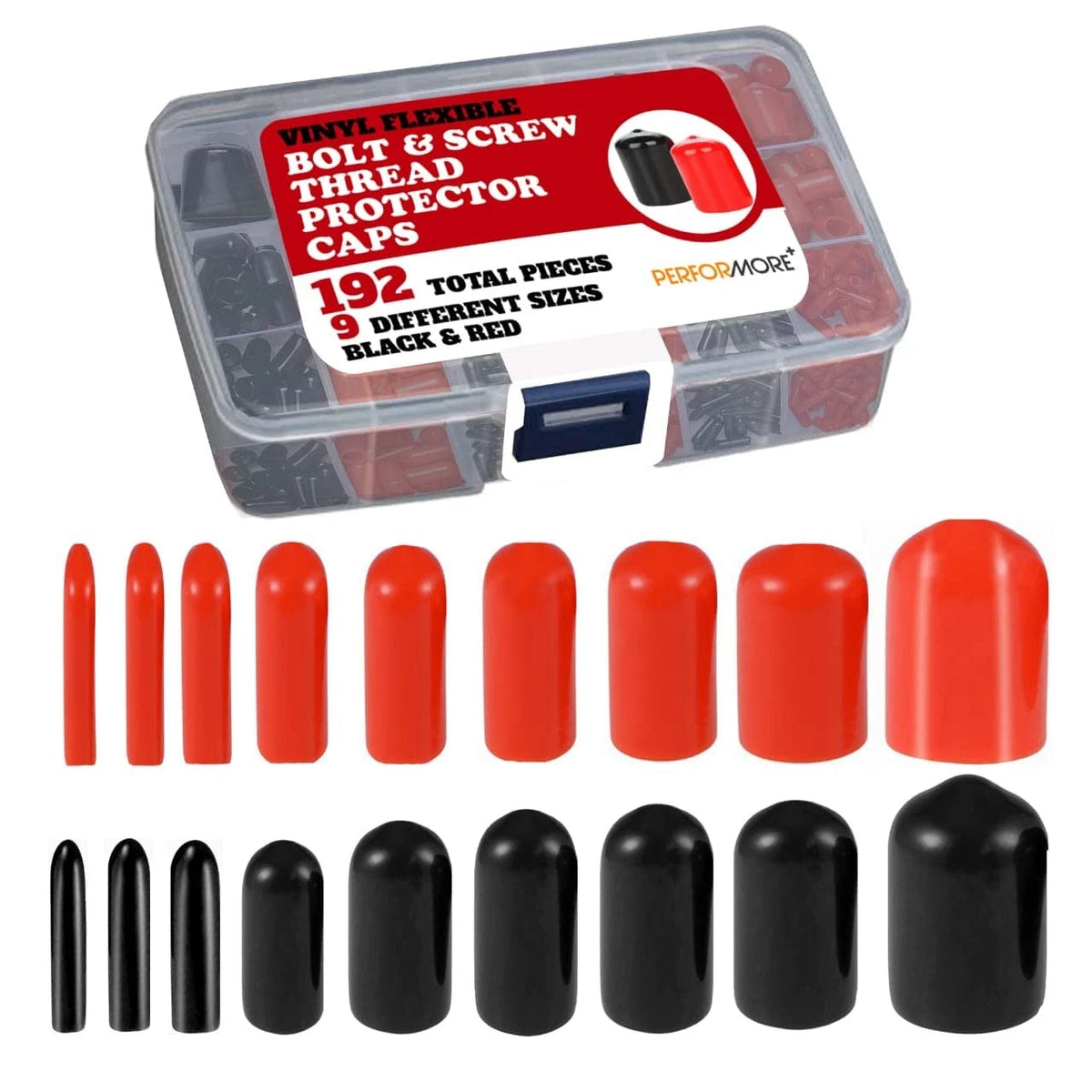 192 Rubber End Caps for Universal Use (One Size, Black and Red)