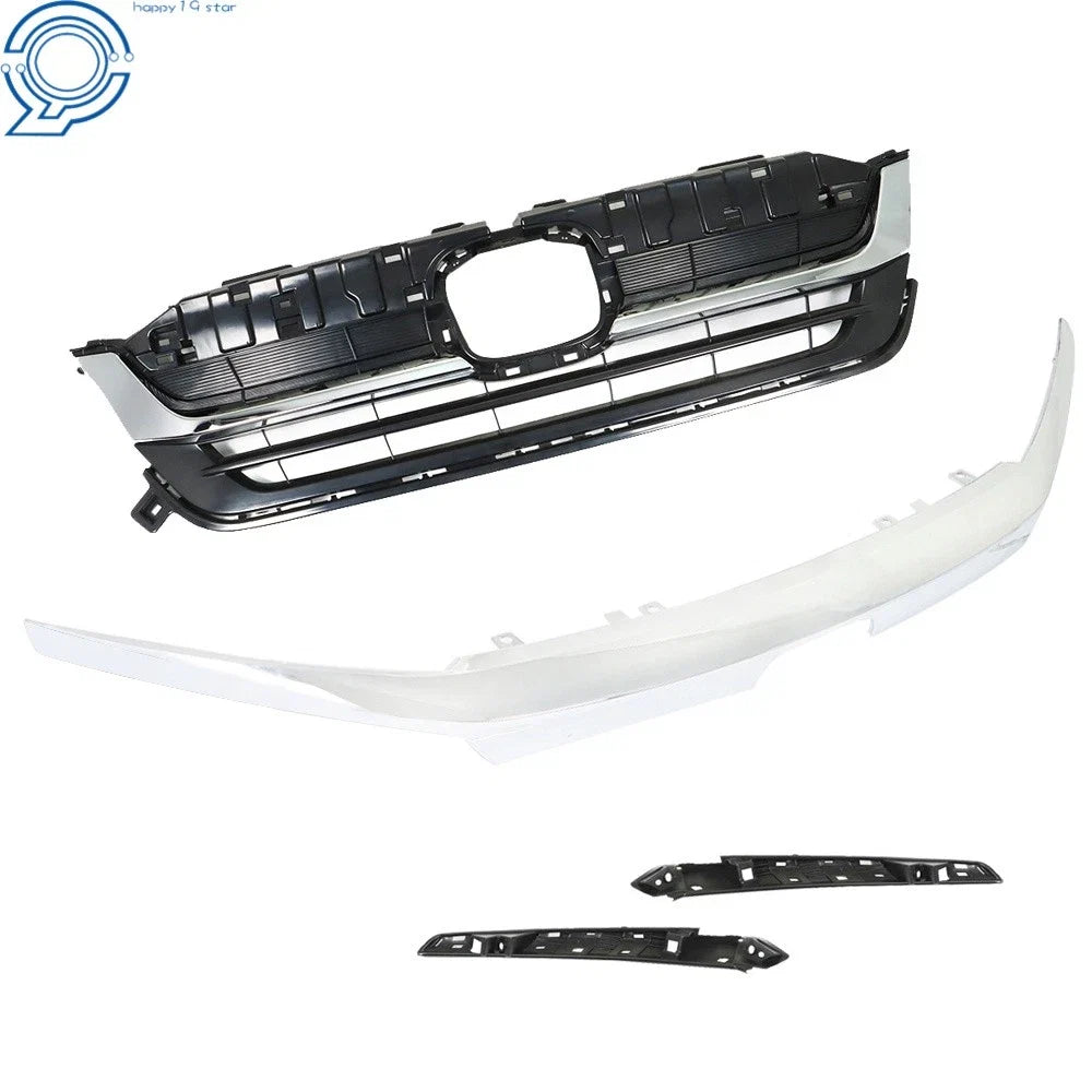Front Bumper Grille with Molding Trim for Honda Pilot (2019–2021) Chrome
