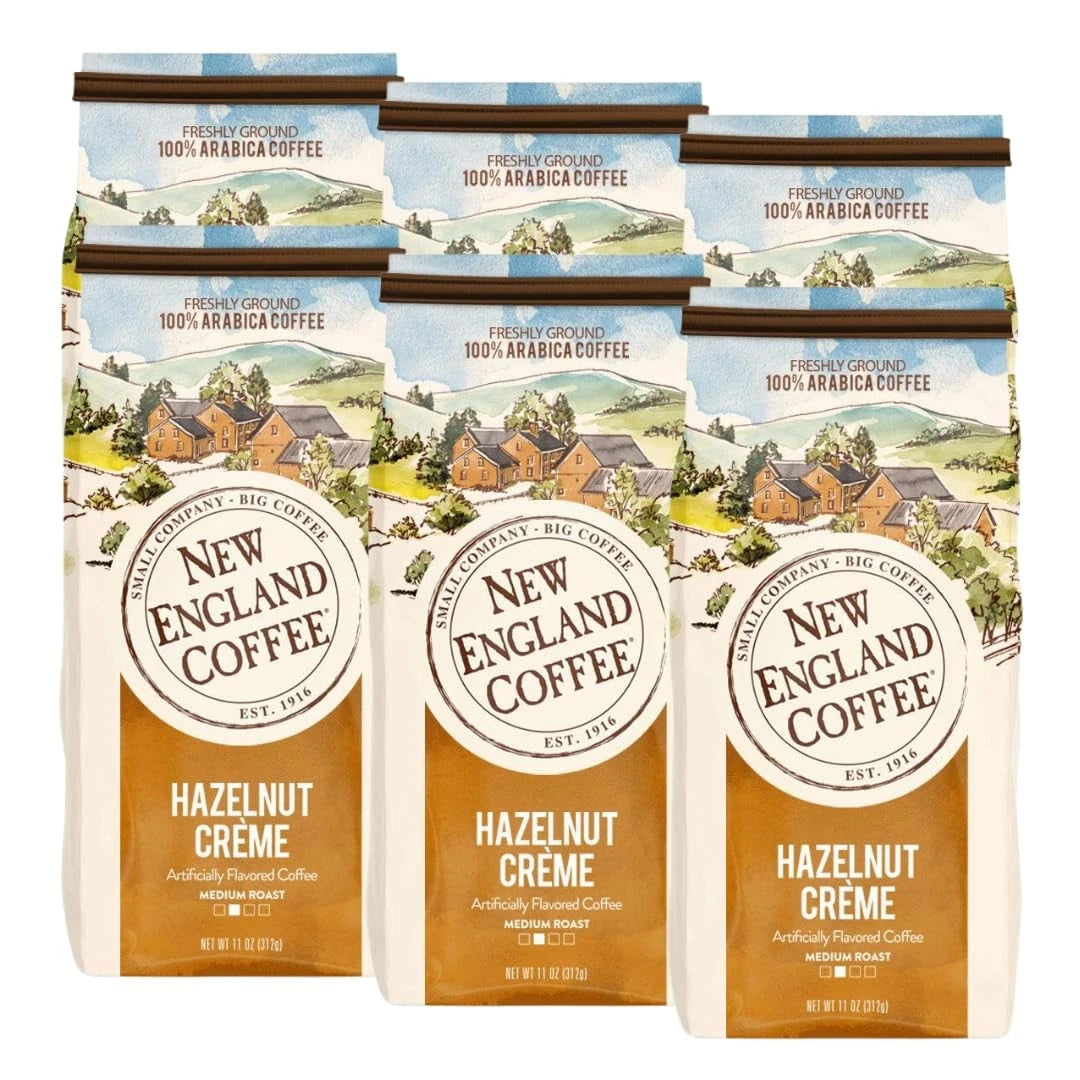 6 Pack Hazelnut Creme Ground Coffee Medium Roast Arabica 11oz Bag