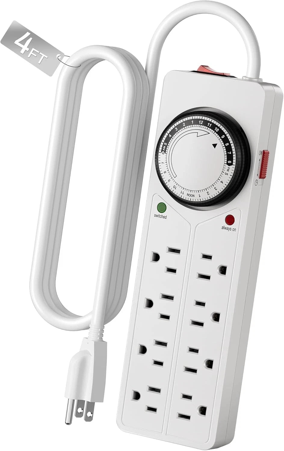 8 Outlet Surge Protector with Mechanical Timer (4 Timed + 4 Always On)