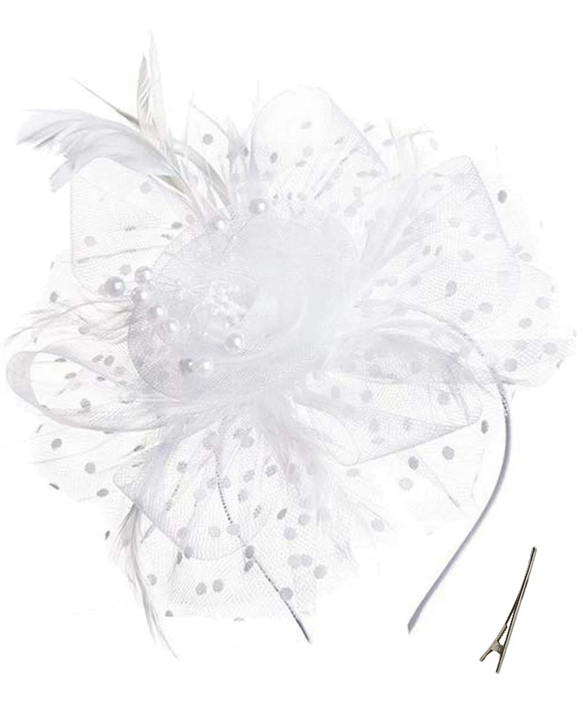 Fascinator Headband for Women Tea Party (Small-3X-Large) - White