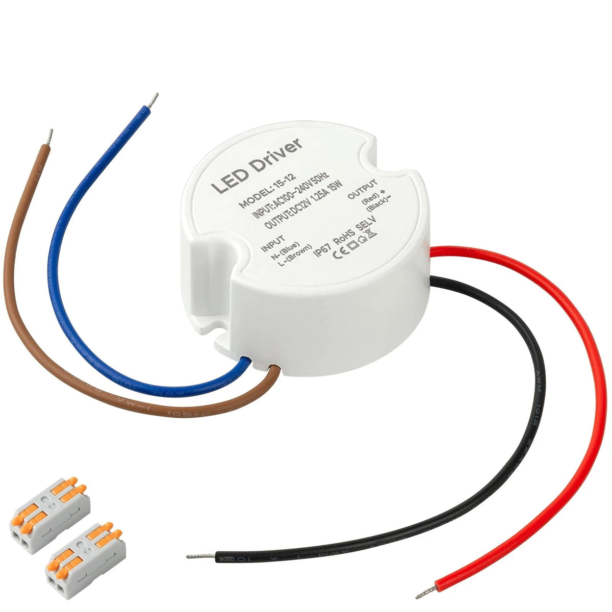 LED Driver 15W Waterproof IP67 Power Supply 12V 1.25A Round