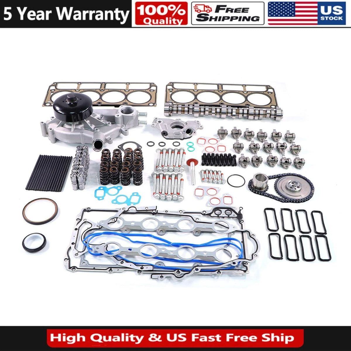 Stage 2 Cam Lifters Timing Chain Kit for Chevy GMC 4.8 5.3 6.0L (2000–2023)