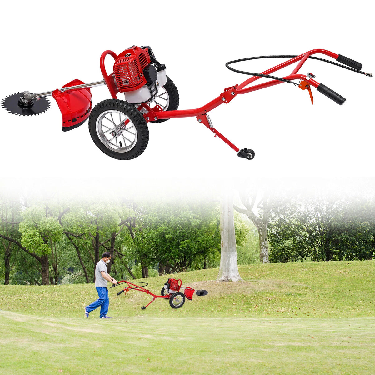 49cc 2-Stroke Lawn Mower for Hand Push (Gas Powered, 3-in-1)
