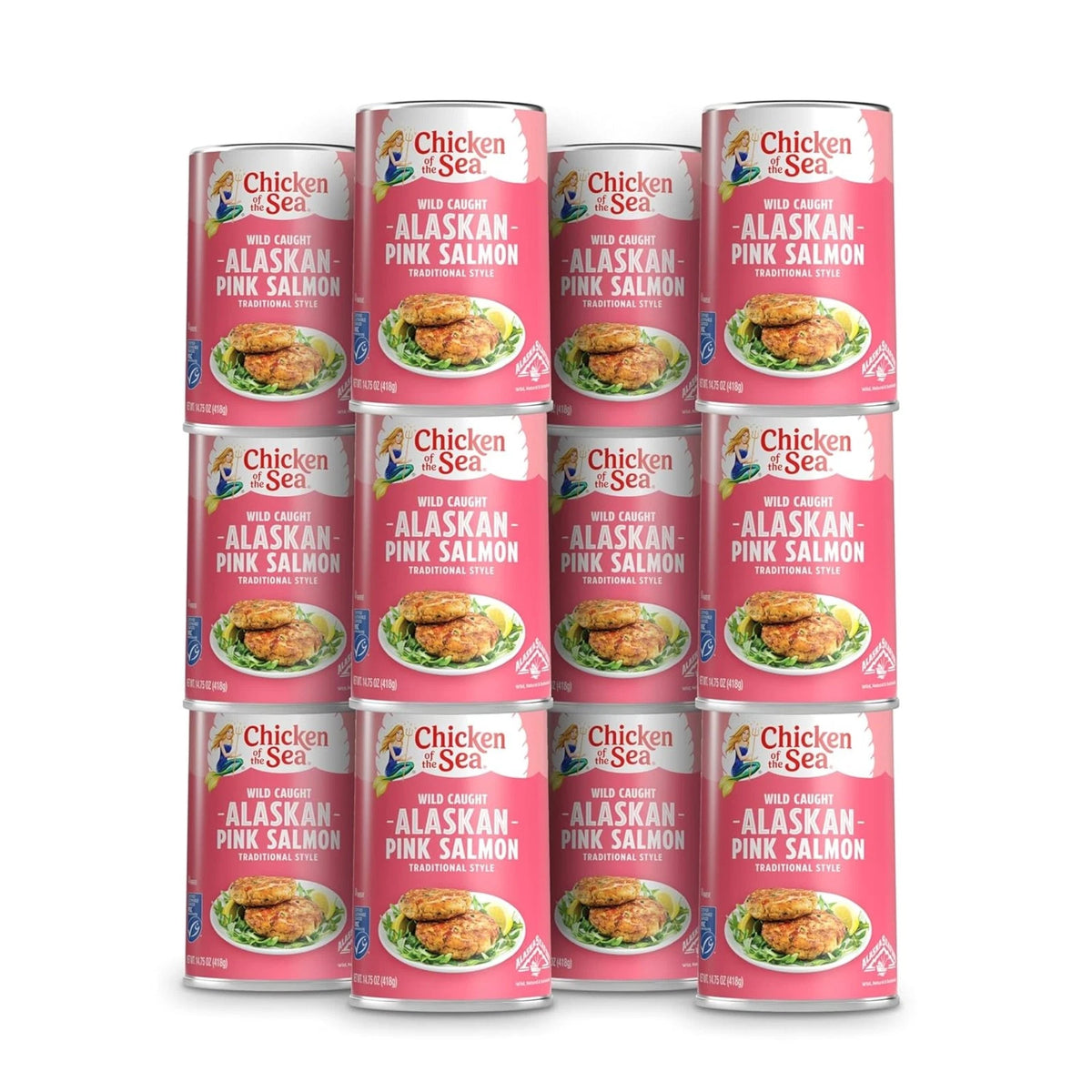 Canned Pink Salmon 12 Pack Wild Caught Protein Rich 14.75oz Cans