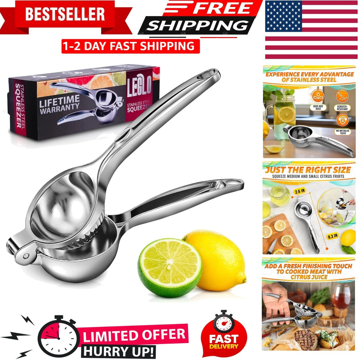 Lemon Squeezer for Citrus Juicing (Manual, Stainless Steel)