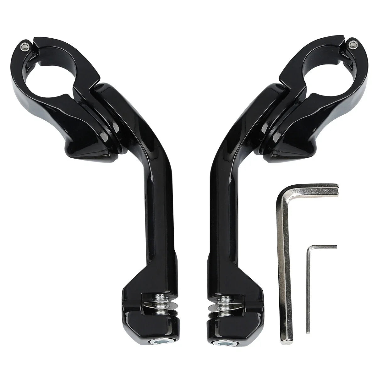 1.25" Gloss Black Highway Long Angled Peg Mount Kit for Harley Davidson