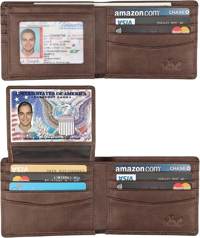 Genuine Leather RFID Blocking Bifold Wallet for Men - Brown
