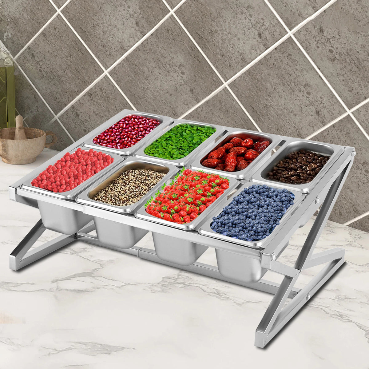 Set of 8 Stainless Steel Spice Rack Kitchen Storage Shelf