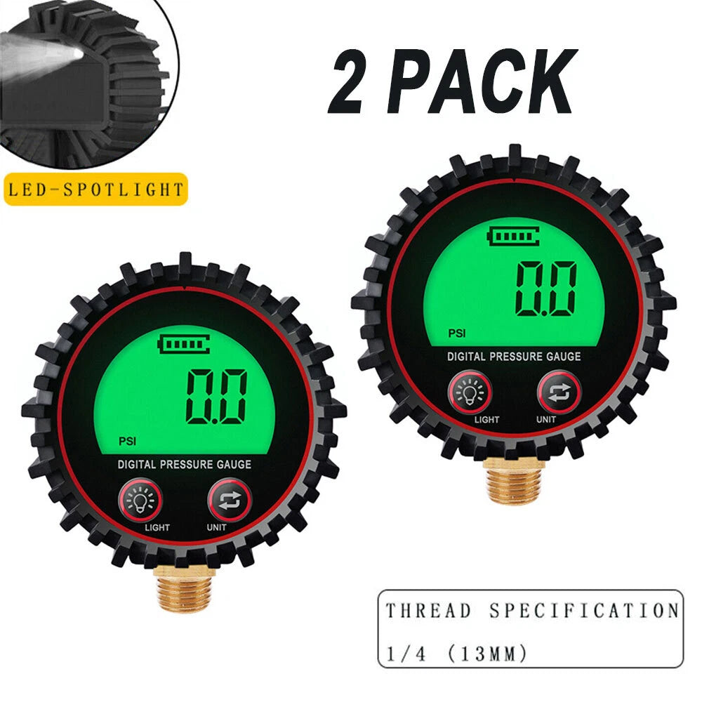 2X Digital Gas Pressure Gauge 1/4'' NPT Bottom Connector with Rubber Protector